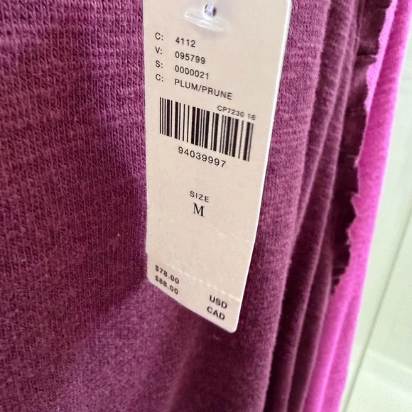 NWT new medium Anthropologie pilcro ruffled raglan thermal long sleeve top plum